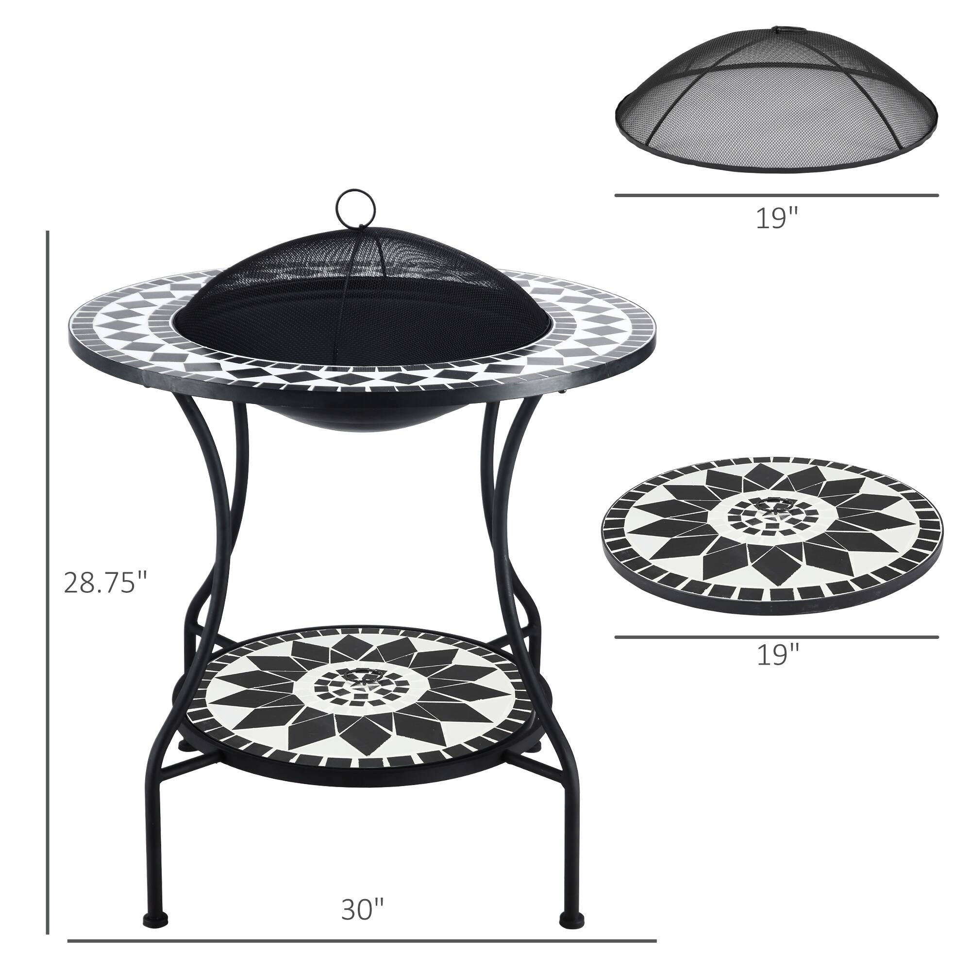30" Round Outdoor Fire Pit Dining Table with Storage Shelf Bed Bath